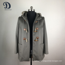 Women's woolen long jacket duffel coat with hood